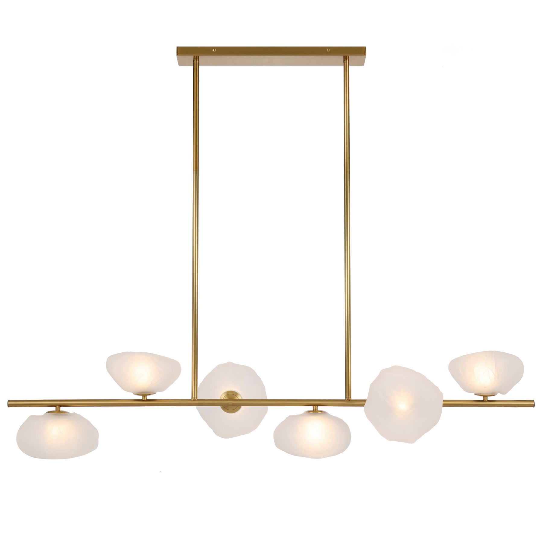 Zecca 6 Light Antique Gold with Frost Textured Glass Contemporary Linear Pendant