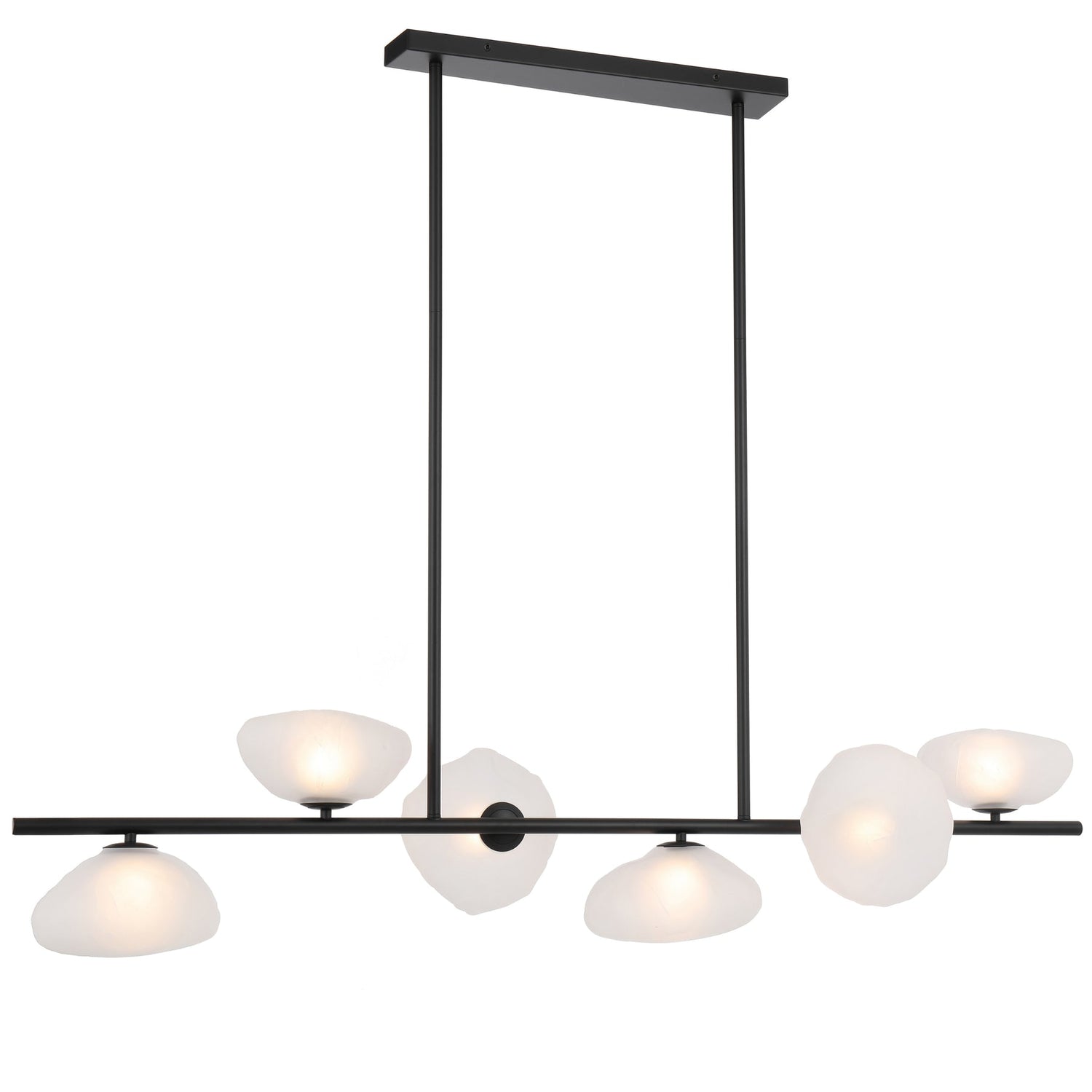 Zecca 6 Light Black with Frost Textured Glass Contemporary Linear Pendant