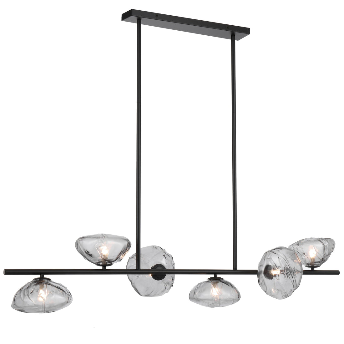 Zecca 6 Light Black with Smoke Textured Glass Contemporary Linear Pendant