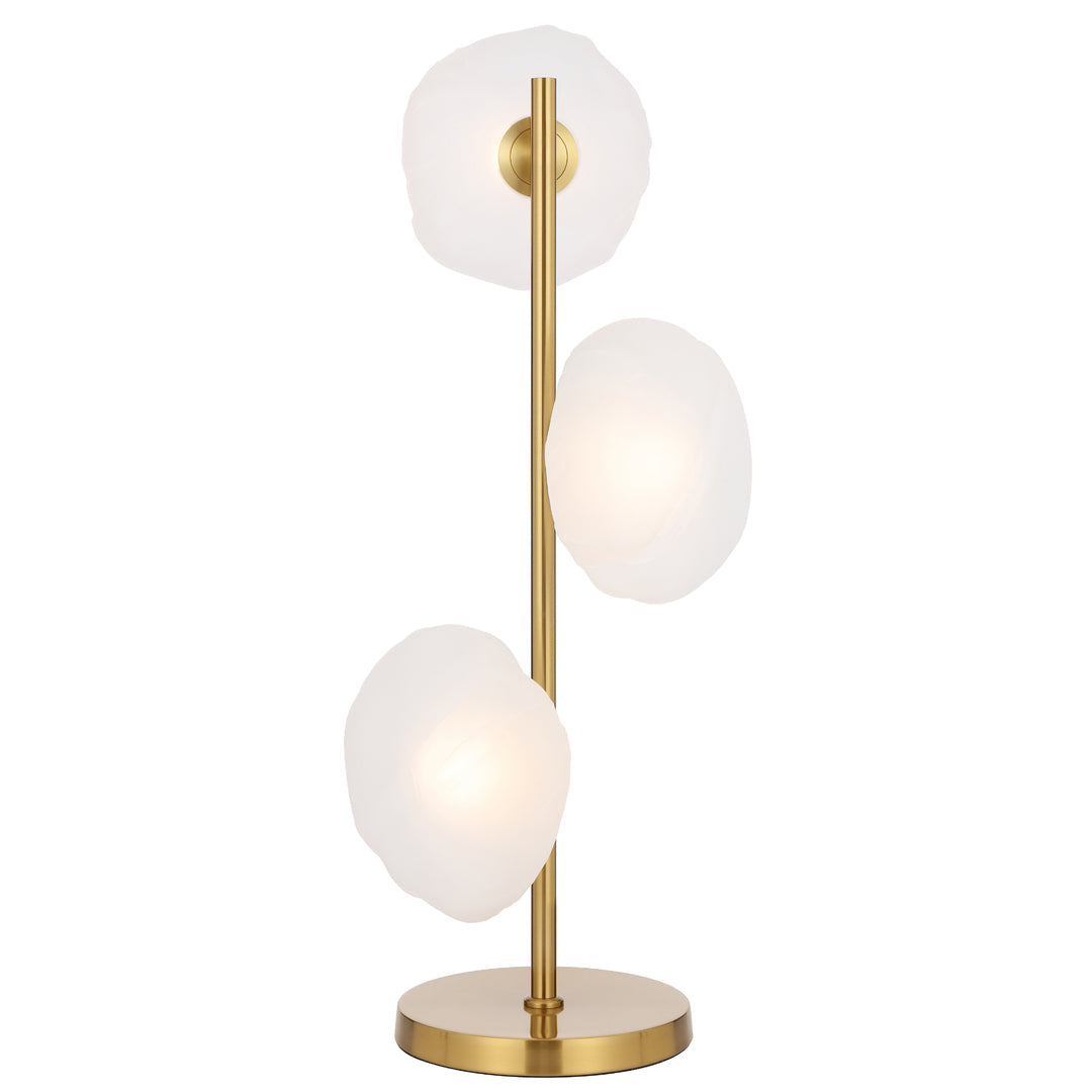 Zecca 3 Light Antique Gold with Frost Textured Glass Contemporary Table Lamp