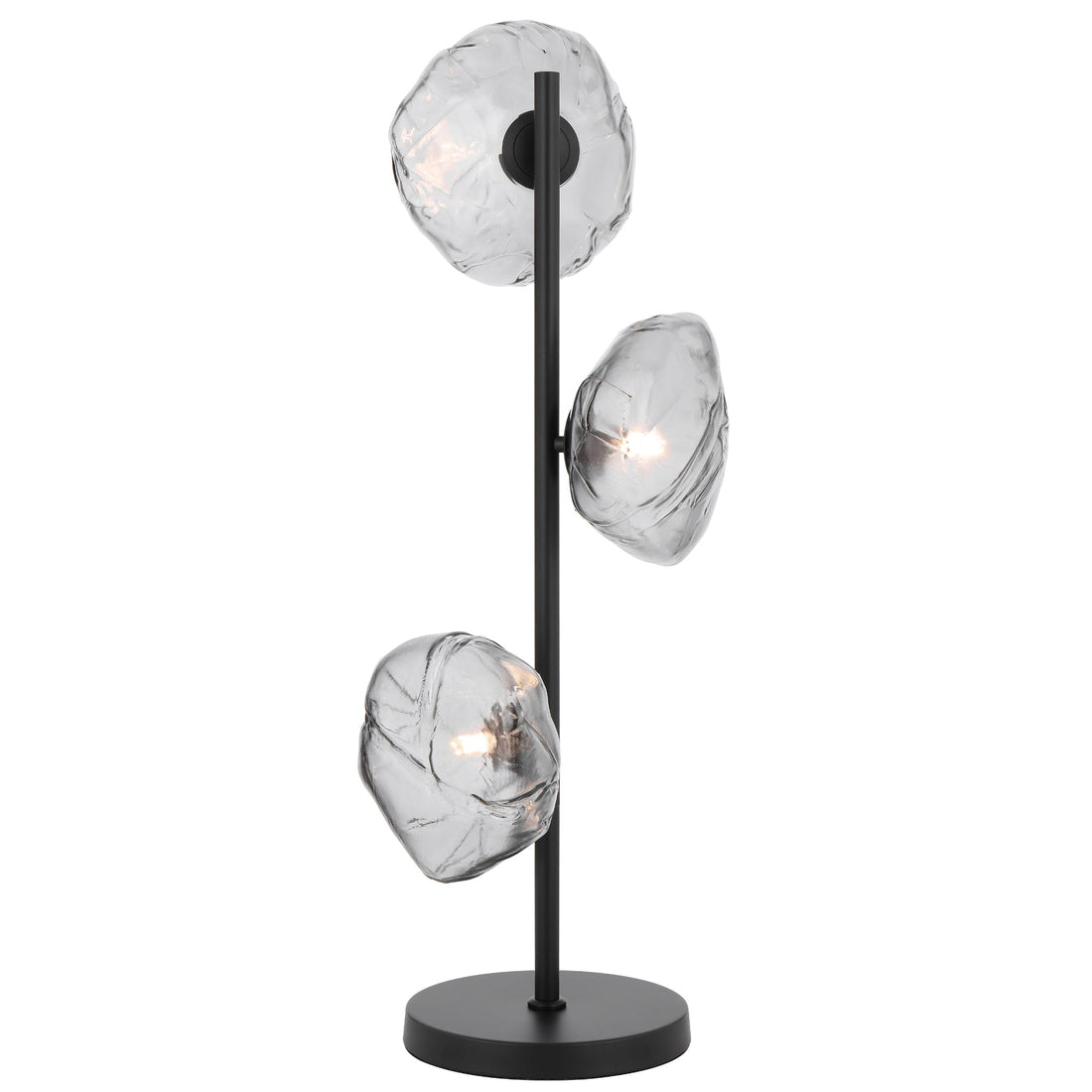 Zecca 3 Light Black with Smoke Textured Glass Contemporary Table Lamp