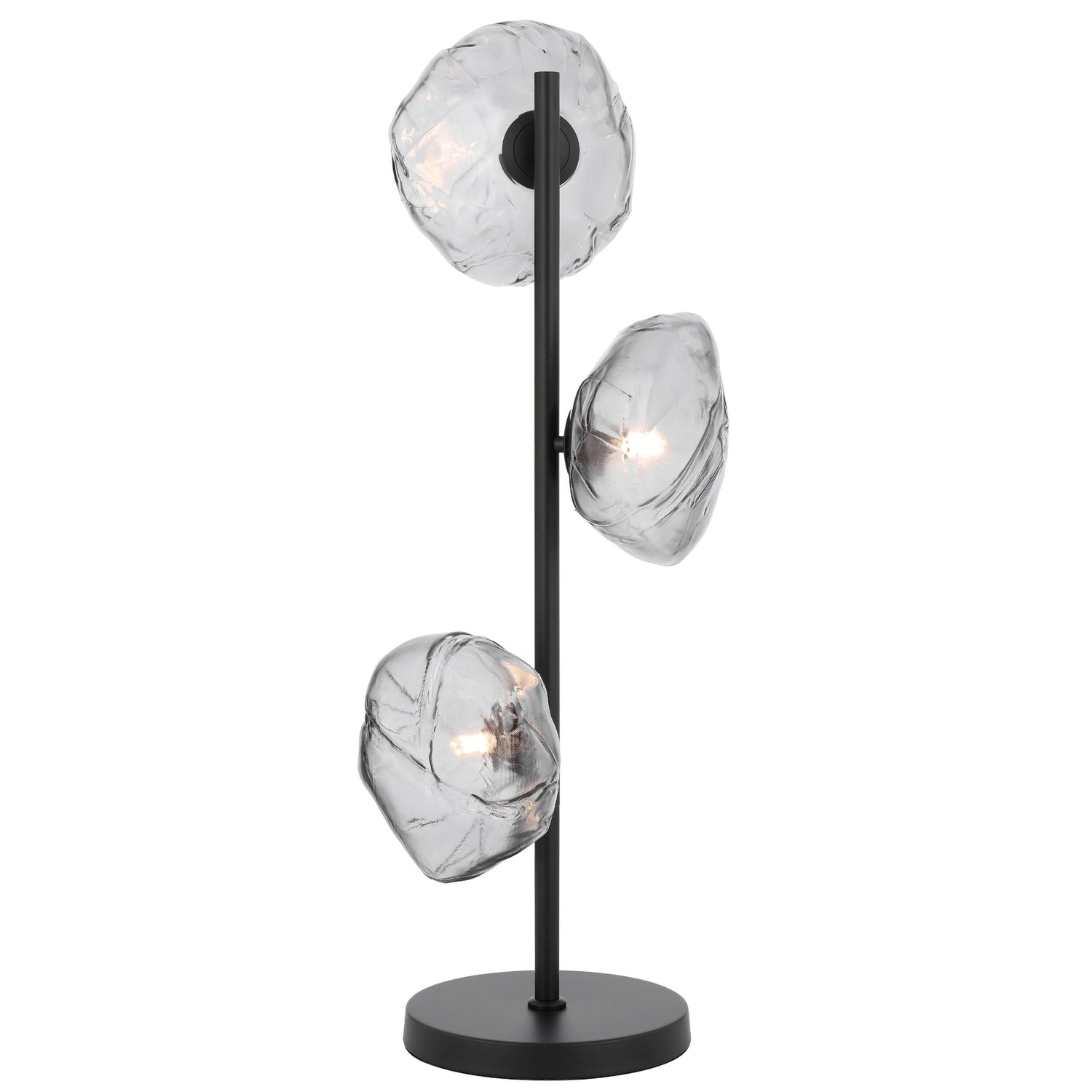 Zecca 3 Light Black with Smoke Textured Glass Contemporary Table Lamp