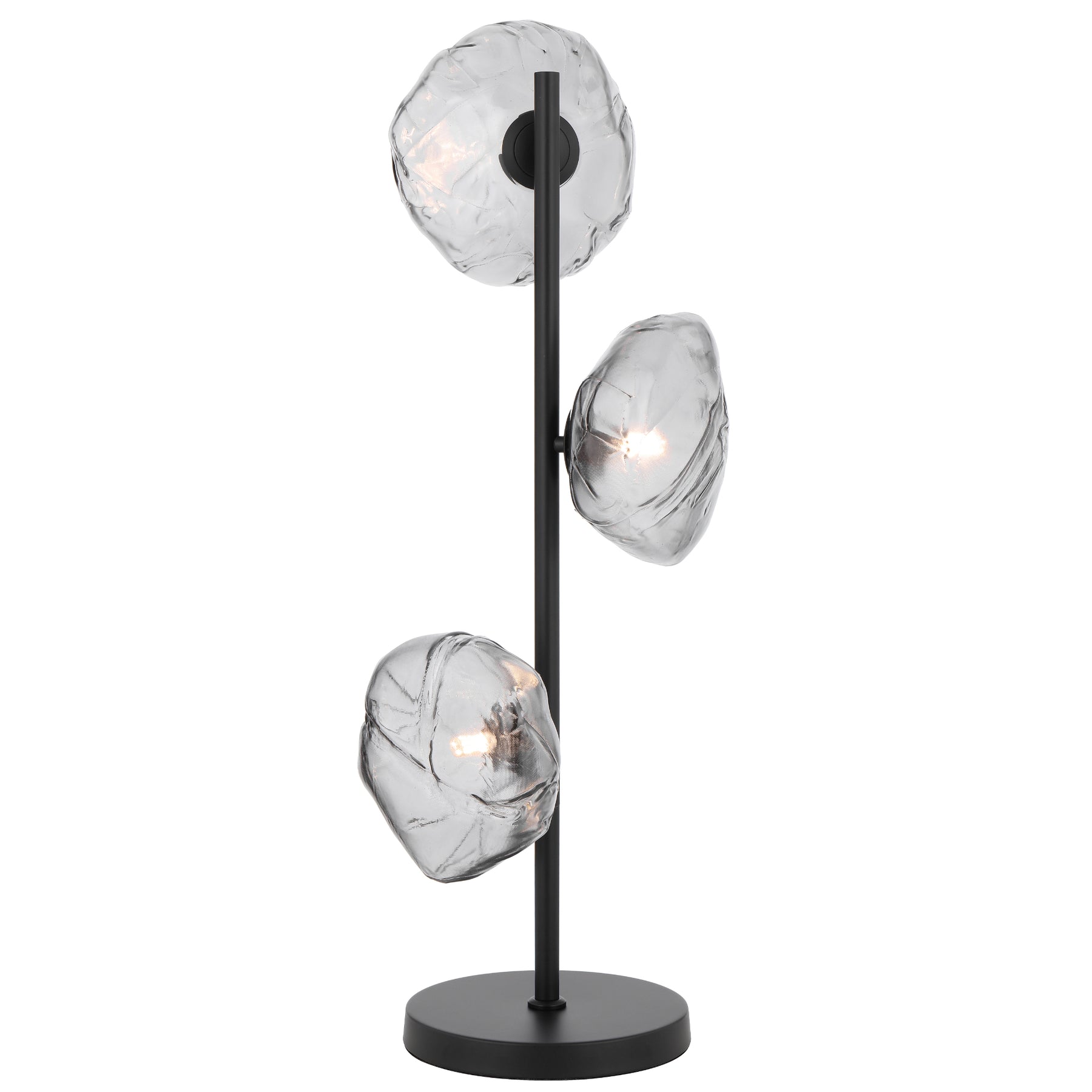 Zecca 3 Light Black with Smoke Textured Glass Contemporary Table Lamp