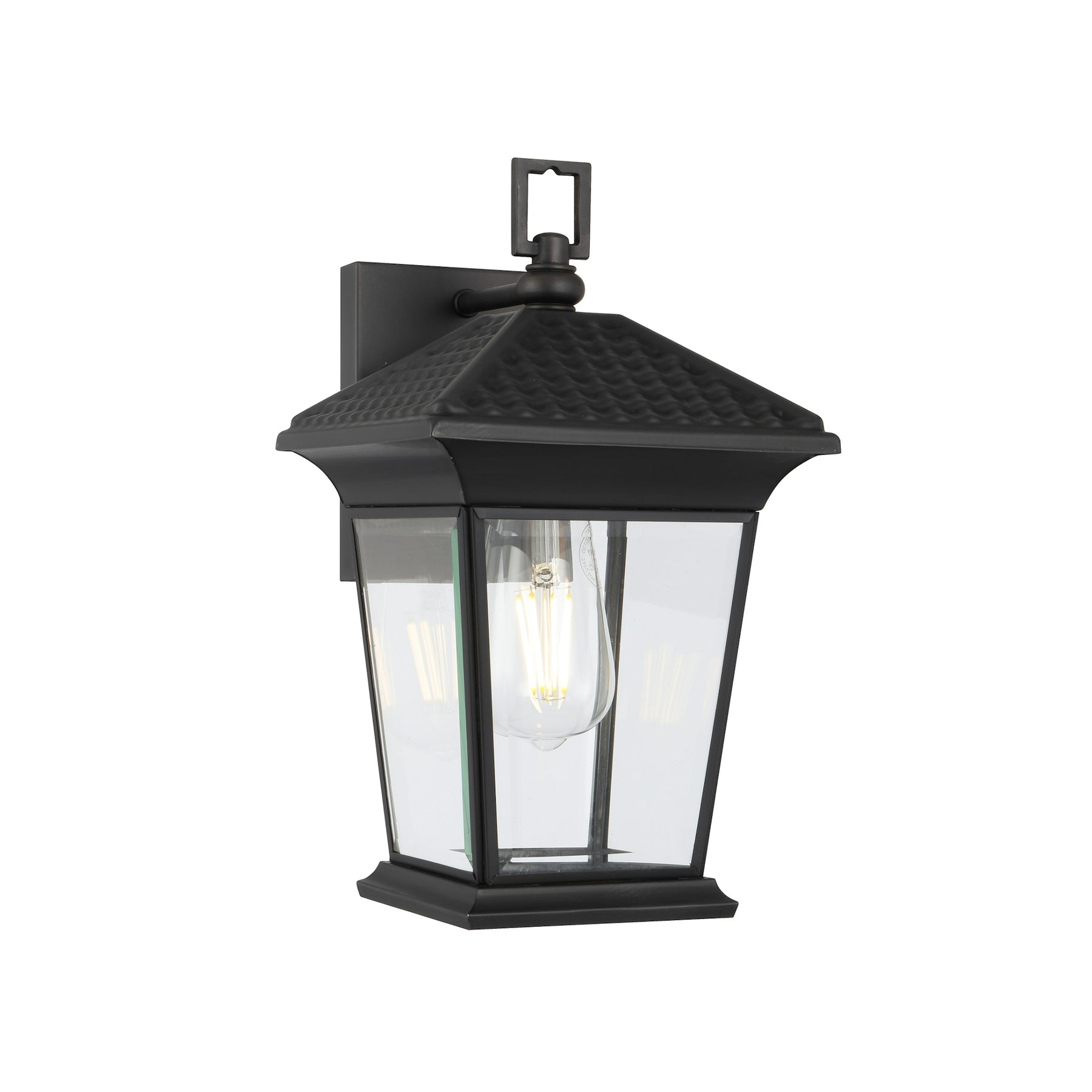 Zeldin 32cm Black Lantern with Glass Panel Coach Light