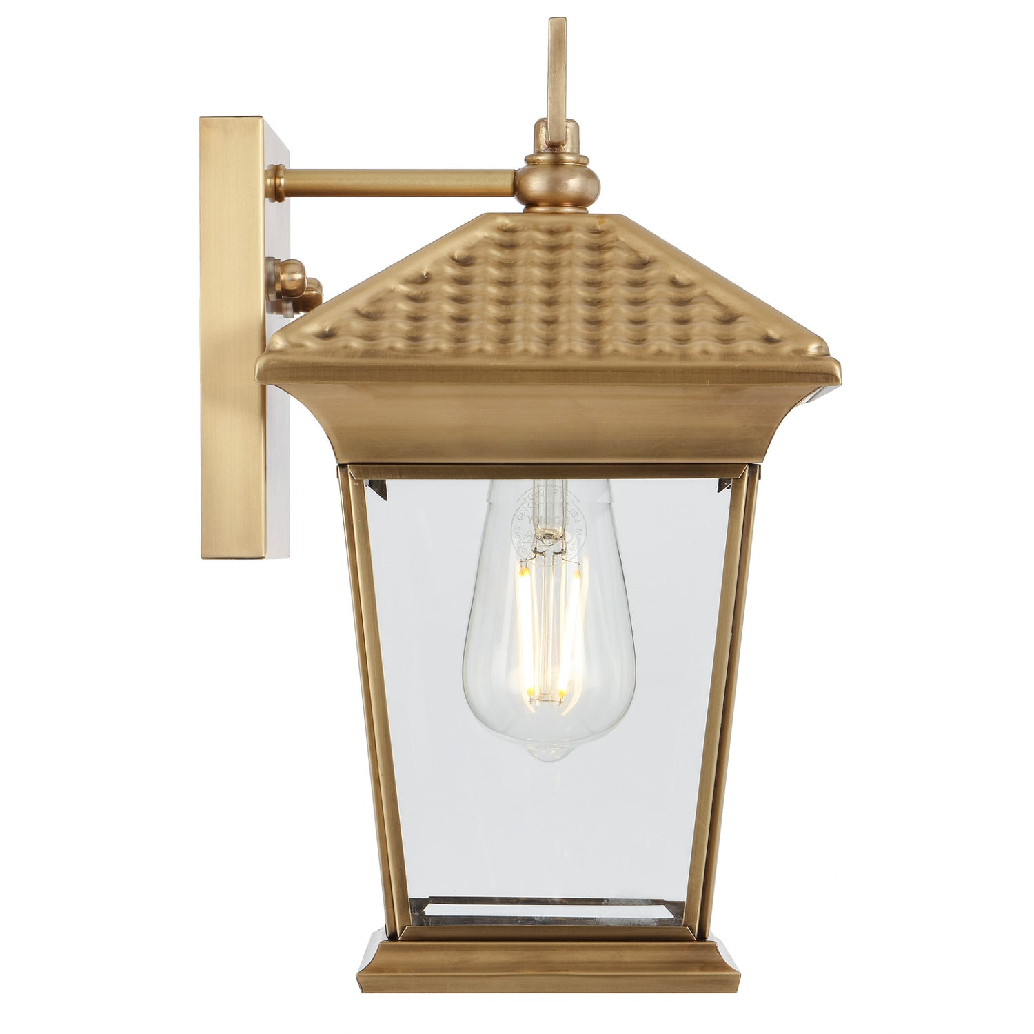 Zeldin 32cm Brass Lantern with Glass Panel Coach Light