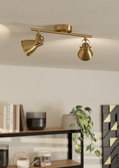 Seras Brushed Brass 2 Light Modern Industrial GU10 Spotlight