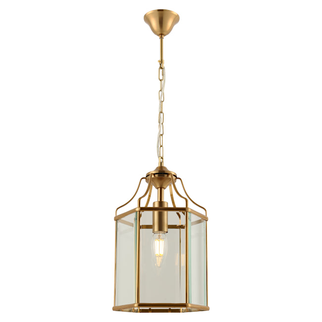 Arcadia 1 Light Lantern Pendant Gold with Clear Glass