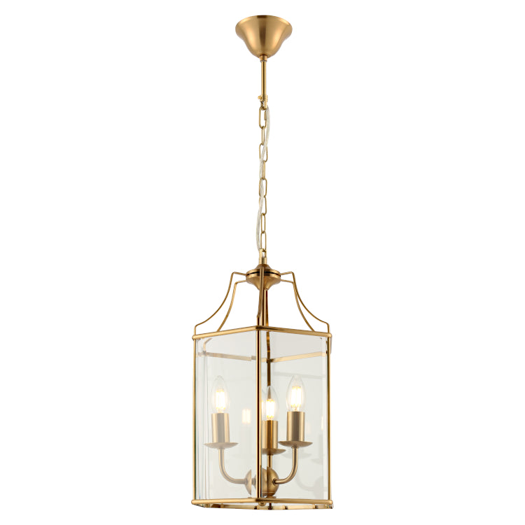 Arcadia 3 Light Lantern Pendant Gold with Clear Glass