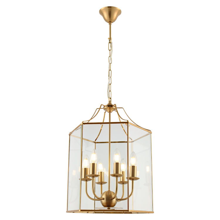 Arcadia 6 Light Lantern Pendant Gold with Clear Glass