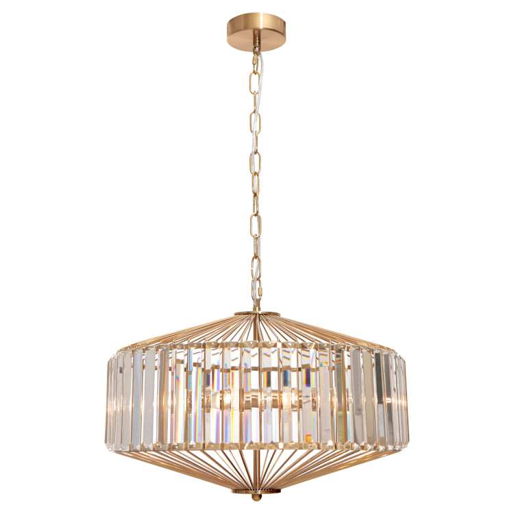 Arzano Gold 5 Light Clear Crystal Prisms Classic Pendant
