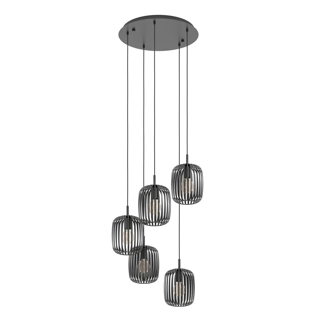 Romazzina Black 5 Light Cluster Striped Metal Modern Pendant