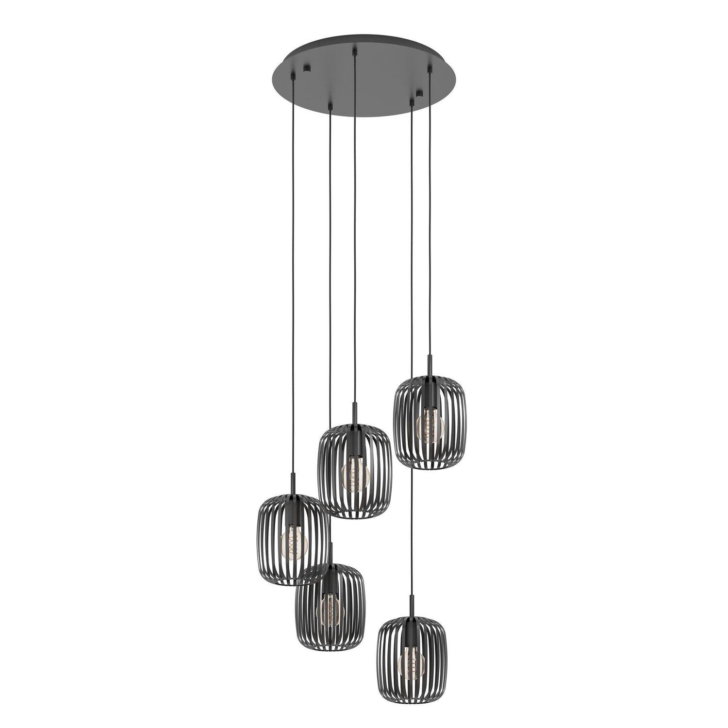 Romazzina Black 5 Light Cluster Striped Metal Modern Pendant