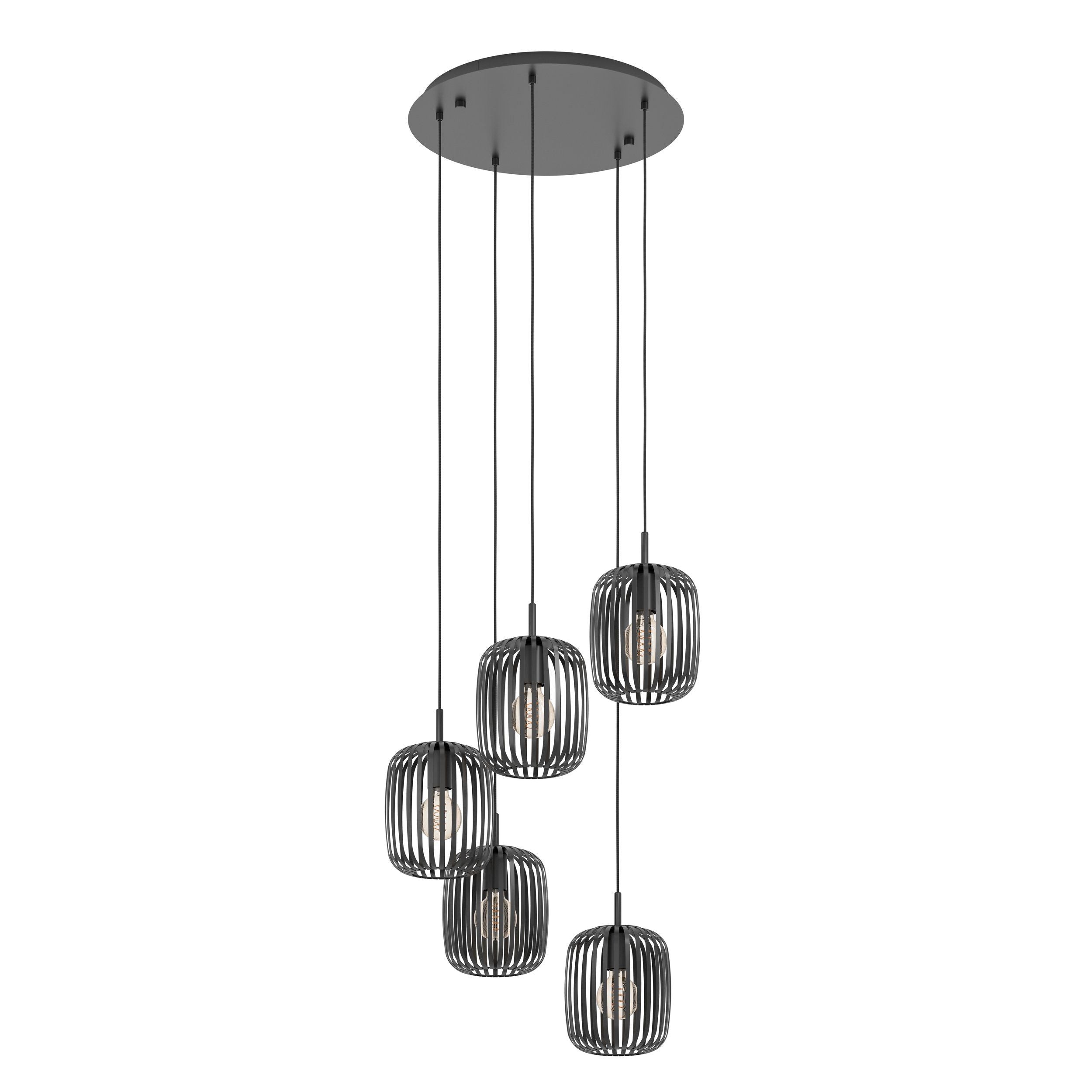 Romazzina Black 5 Light Cluster Striped Metal Modern Pendant
