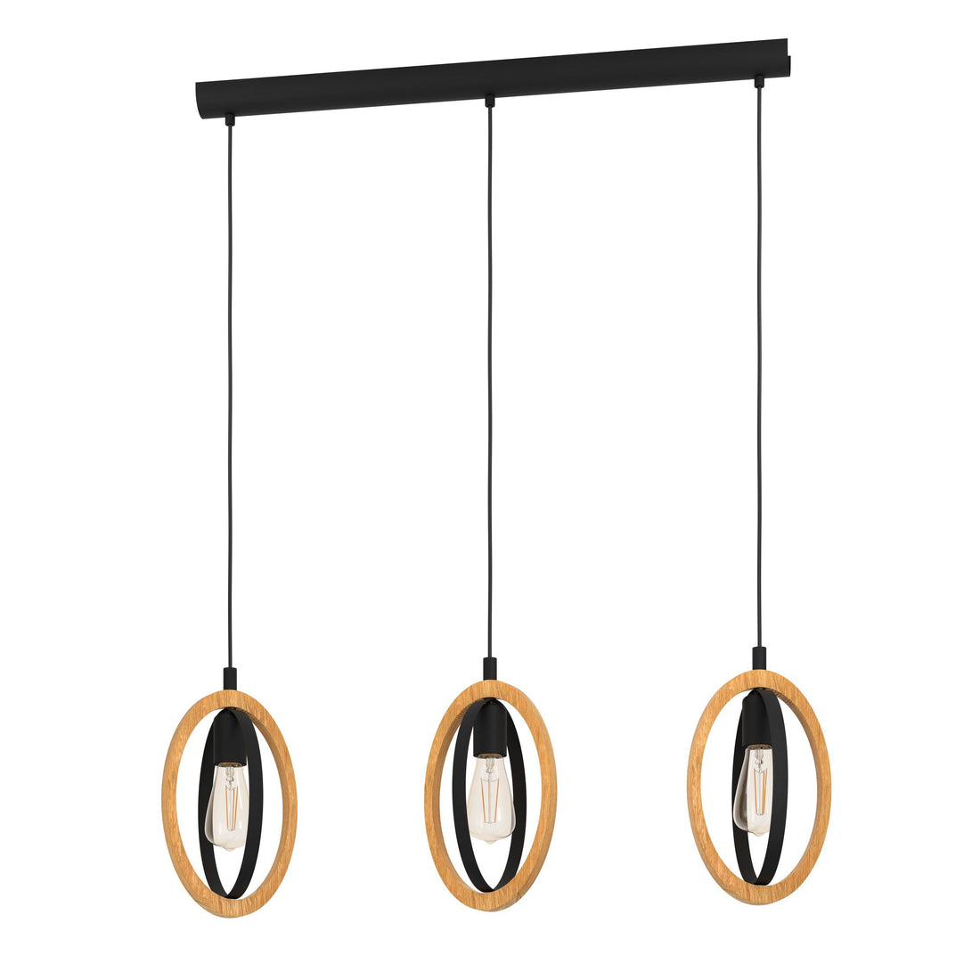 Basildon Black and Timber 3 Light Bar Pendant