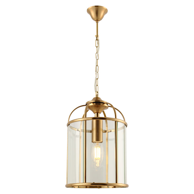 Clovelly 1 Light Lantern Pendant Gold with Clear Glass