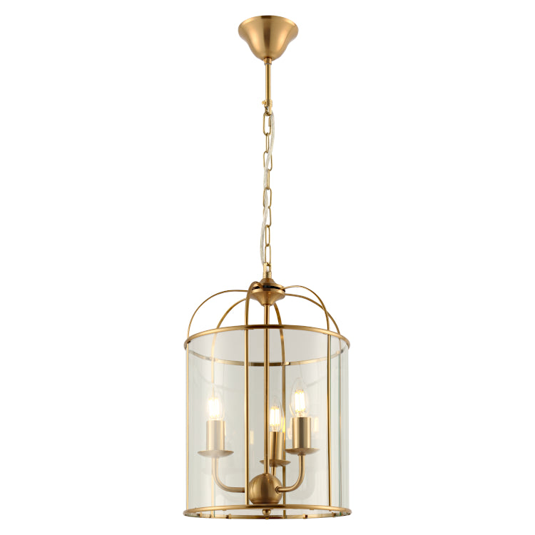 Clovelly 3 Light Lantern Pendant Gold with Clear Glass
