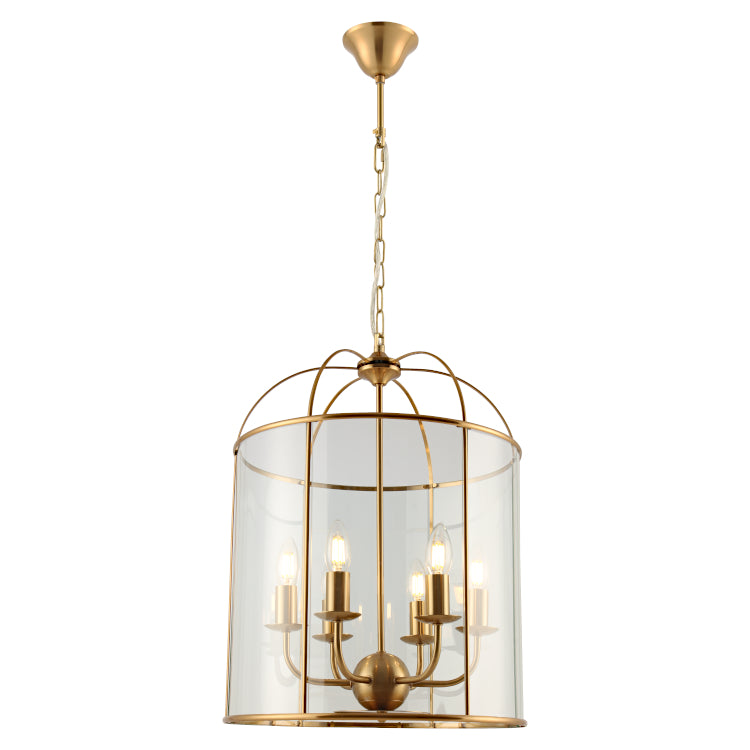 Clovelly 6 Light Lantern Pendant Gold with Clear Glass