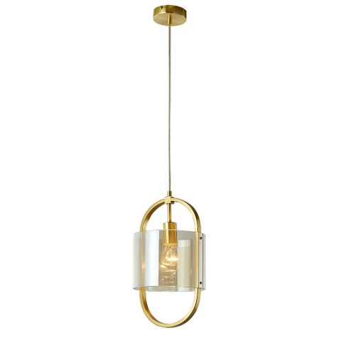 Dynamic Gold with Cognac Glass Modern Industrial Pendant