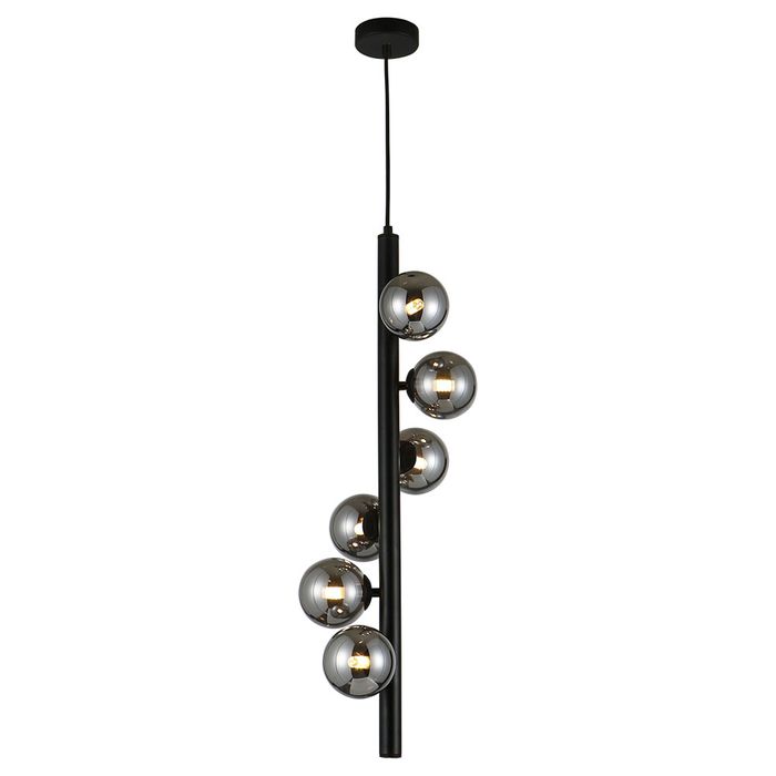 Midday 6 Light Drop Black and Smoke Glass Modern Retro Pendant