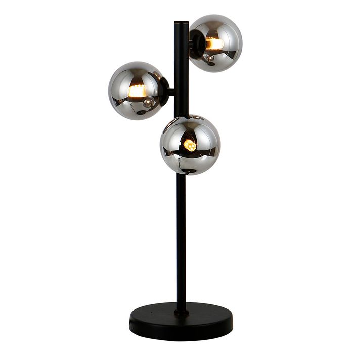 Midday 3 Light Black and Smoke Glass Modern Retro Table Lamp