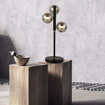 Midday 3 Light Black and Smoke Glass Modern Retro Table Lamp