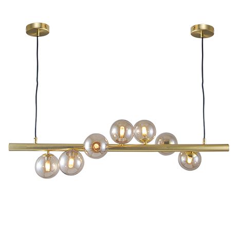 Midday 7 Light Bar Gold and Amber Glass Modern Retro Pendant