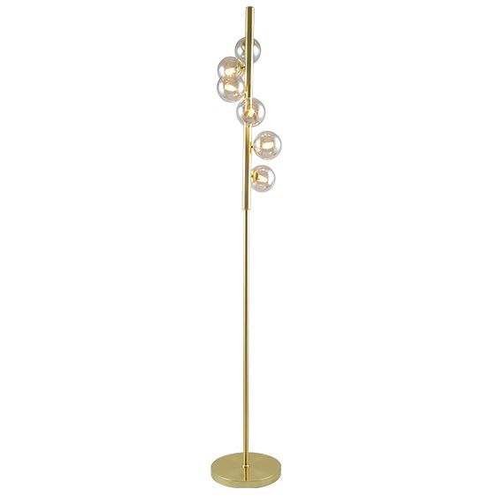 Midday 6 Light Gold and Amber Glass Modern Retro Floor Lamp