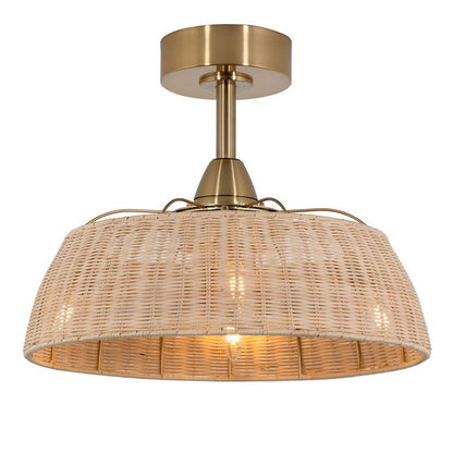 Harlow 14"/35cm Gold and Woven Rattan with Light Enclosed DC Motor Ceiling Fan