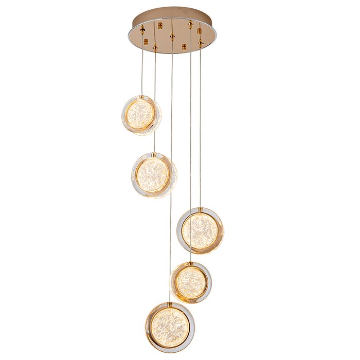 Yoyo 5 Light Round Gold Modern LED Tri-Colour Crystal-Look Acrylic Pendant