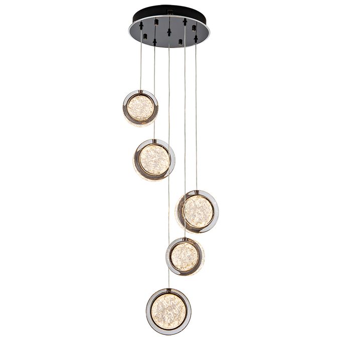 Yoyo 5 Light Round Gun Metal Modern LED Tri-Colour Crystal-Look Acrylic Pendant