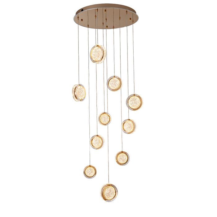 Yoyo 10 Light Round Gold Modern LED Tri-Colour Crystal-Look Acrylic Pendant