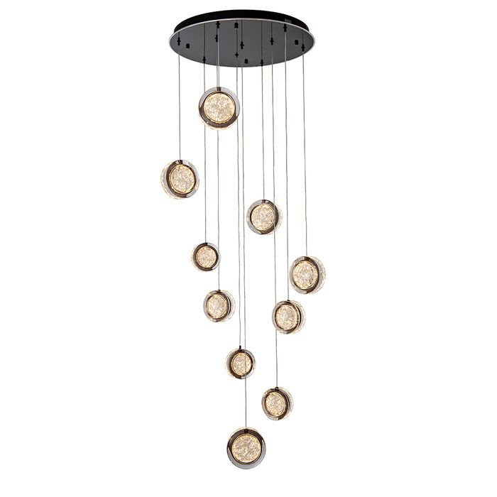 Yoyo 10 Light Round Gun Metal Modern LED Tri-Colour Crystal-Look Acrylic Pendant