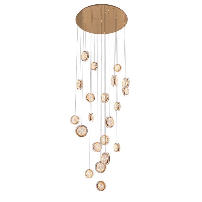 Yoyo 21 Light Round Gold Modern LED Tri-Colour Crystal-Look Acrylic Pendant