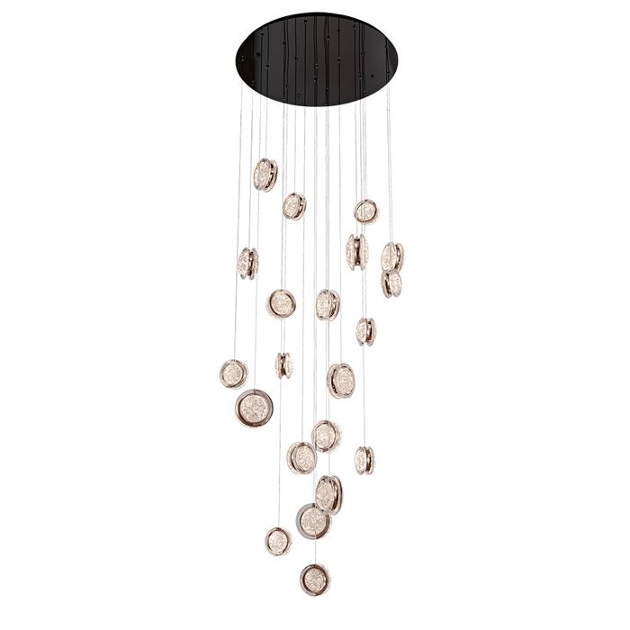 Yoyo 21 Light Round Gun Metal Modern LED Tri-Colour Crystal-Look Acrylic Pendant