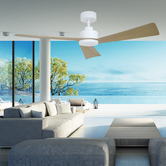 Bronte 52&quot;/1320mm 3 Blade White and Oak with LED Light DC Motor Ceiling Fan