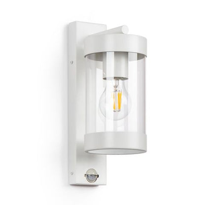 Frenchy White with Sensor Modern Coach with Glass Exterior Wall Light