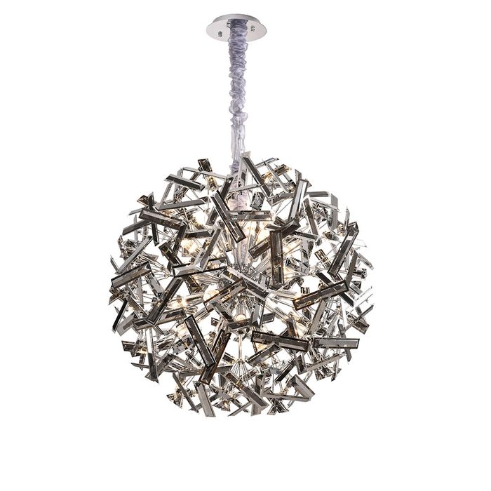 Brazza 80cm Chrome and Smoke Crystal Pendant Light