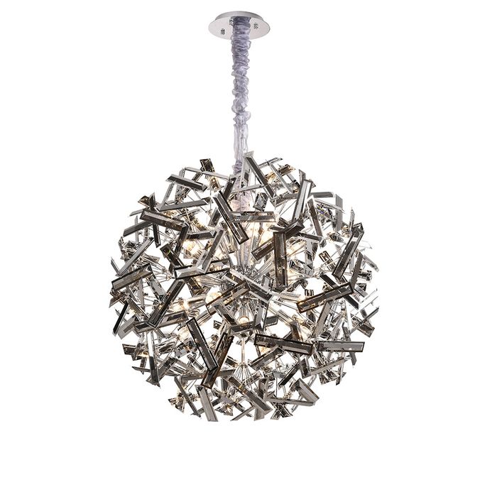 Brazza 100cm Chrome and Smoke Crystal Pendant Light