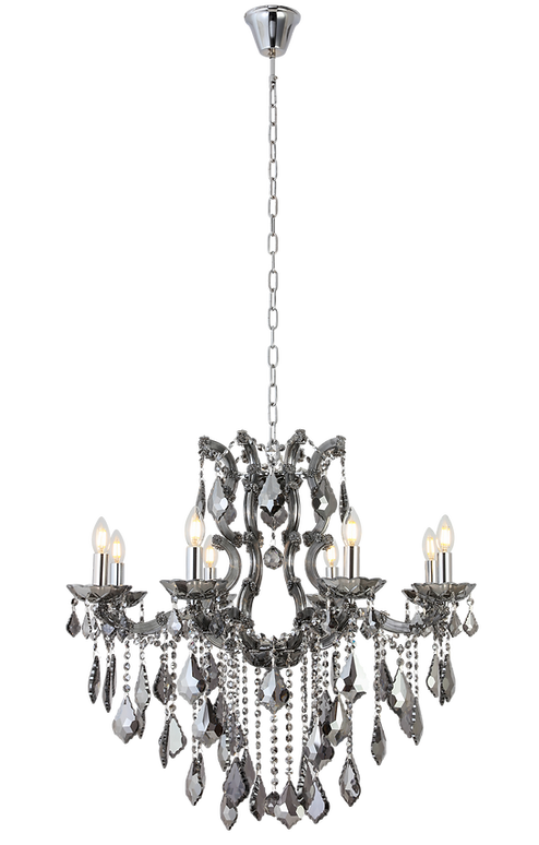 QL8801/8 8-Light Pearl Black with Crystal Traditional Pendant Fixture
