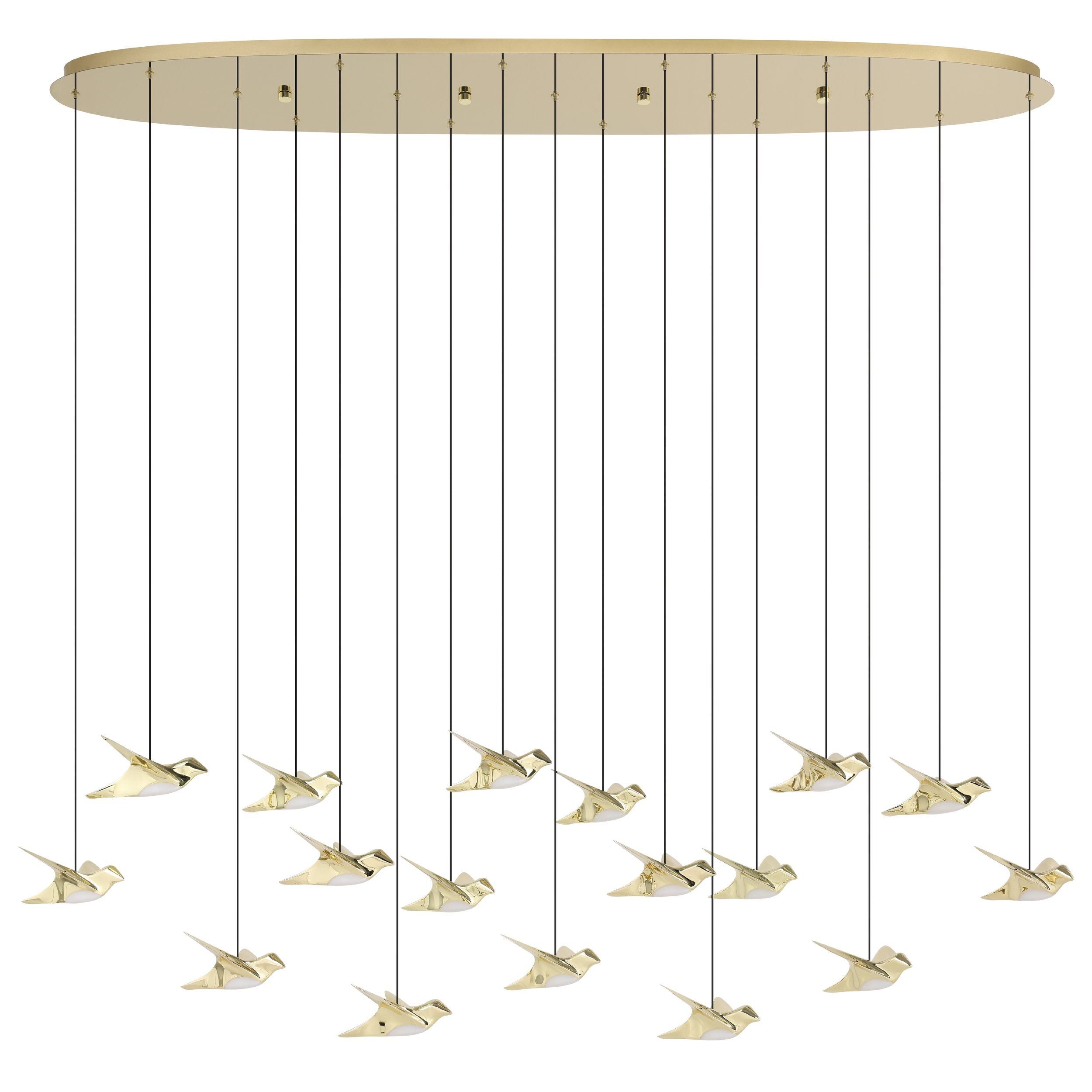 Paratebueno 17 Light Linear Brass Bird Contemporary Feature Pendant