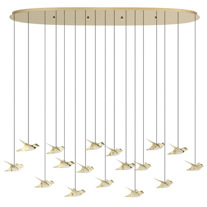 Paratebueno 17 Light Linear Brass Bird Contemporary Feature Pendant
