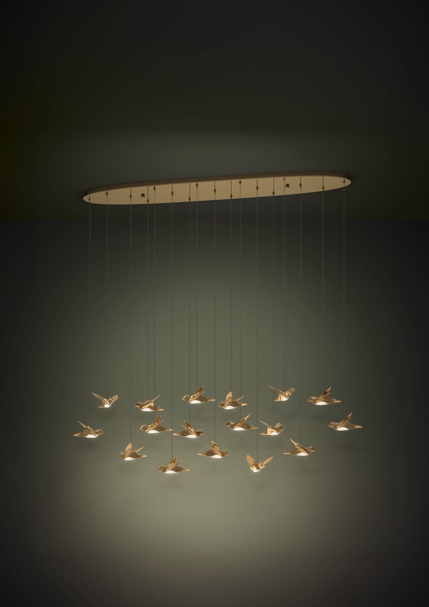 Paratebueno 17 Light Linear Brass Bird Contemporary Feature Pendant