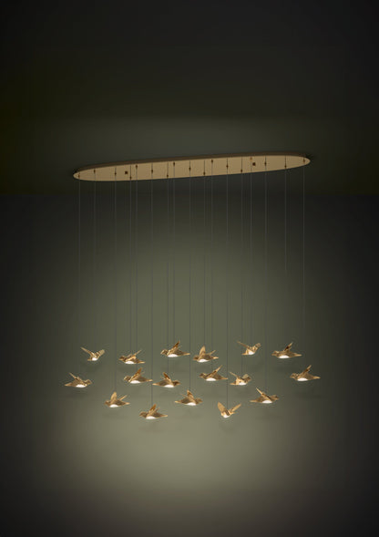 Paratebueno 17 Light Linear Brass Bird Contemporary Feature Pendant
