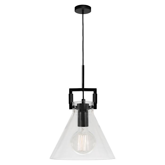 Pierre Black and Clear Glass Rustic Industrial Pendant