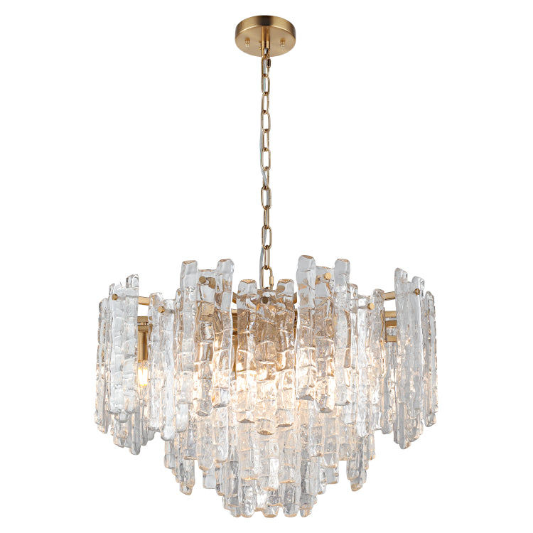 Riviera 10 Light Gold and Ice Glass Modern Pendant