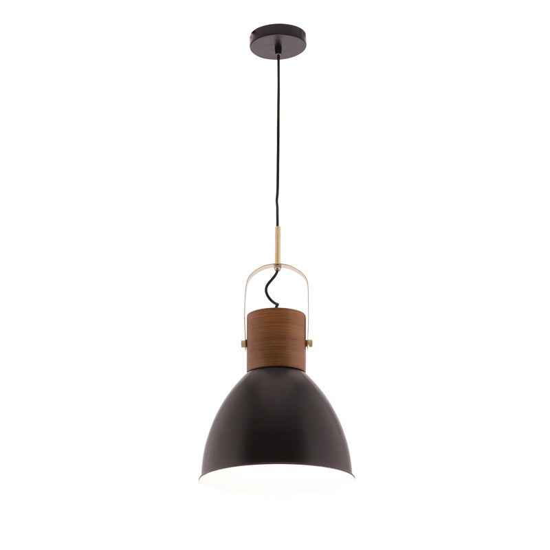 Calico Matt Black with Dark Plywood and Brushed Brass Accents Pendant