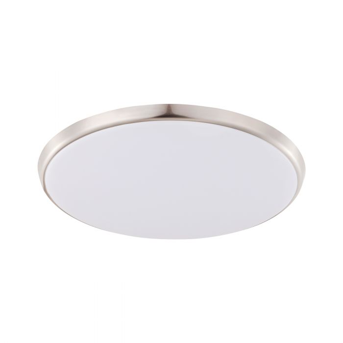 Ollie 18w White and Satin Nickel Tri-Colour LED Flush Ceiling Oyster Light