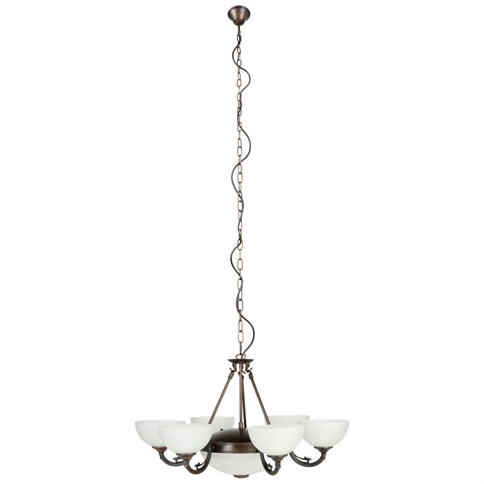 Savoy 8 Light Traditional Oil Rubbed Bronze and Satin White Glass Pendant