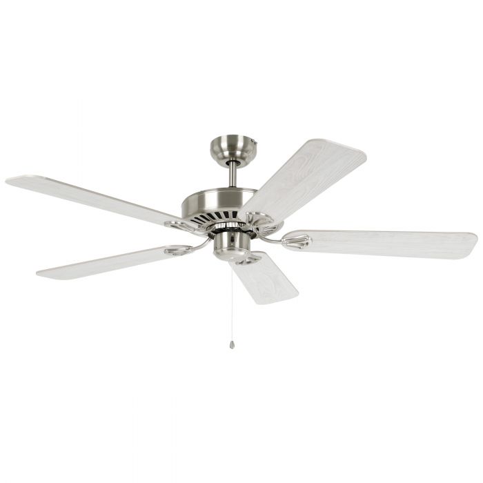 Waikiki 52&quot;/1320mm 5 Blade Satin Nickel and Washed Oak Traditional AC Ceiling Fan