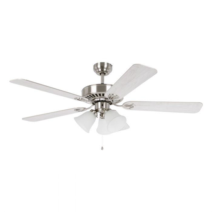 Waikiki 52&quot;/1320mm 5 Blade Satin Nickel and Washed Oak with Light Kit Traditional AC Ceiling Fan